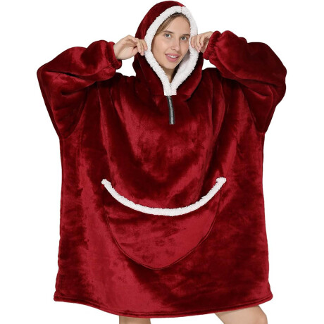 Manta Buzo Poncho Canguro Polar C/ Capucha Corderito Rojo
