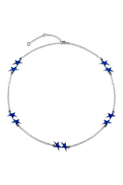 Blue Enameled Icon Necklace Plata