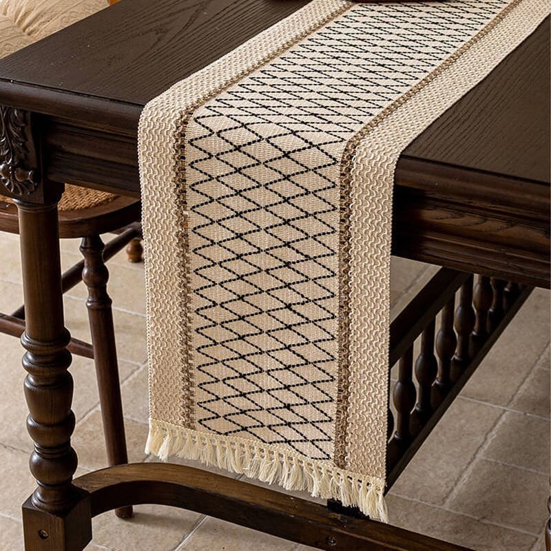 Sendero caminero de mesa cuadrícula 30 x 180 cm negro