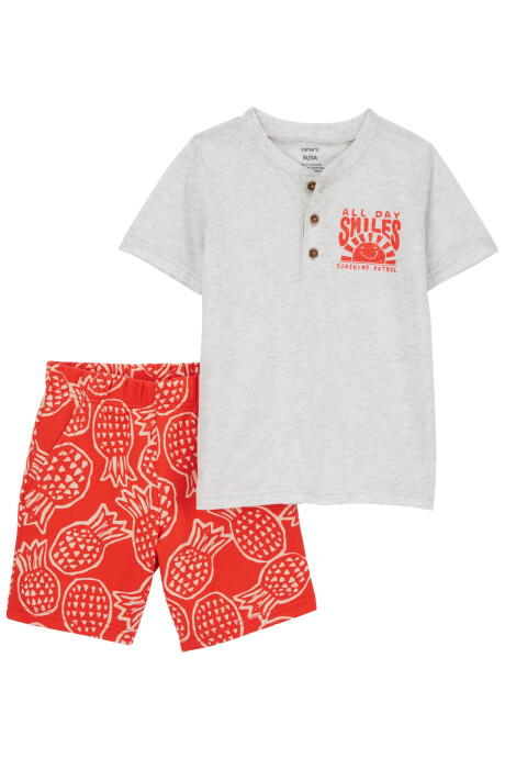 Set dos piezas de algodón, short y remera henley manga corta Sin color