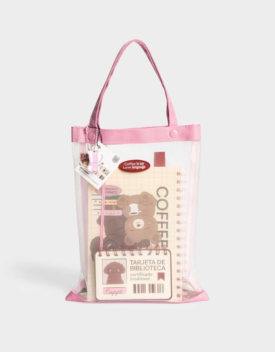 Set De Librería En Bolsa De Mesh - Rosa Claro 