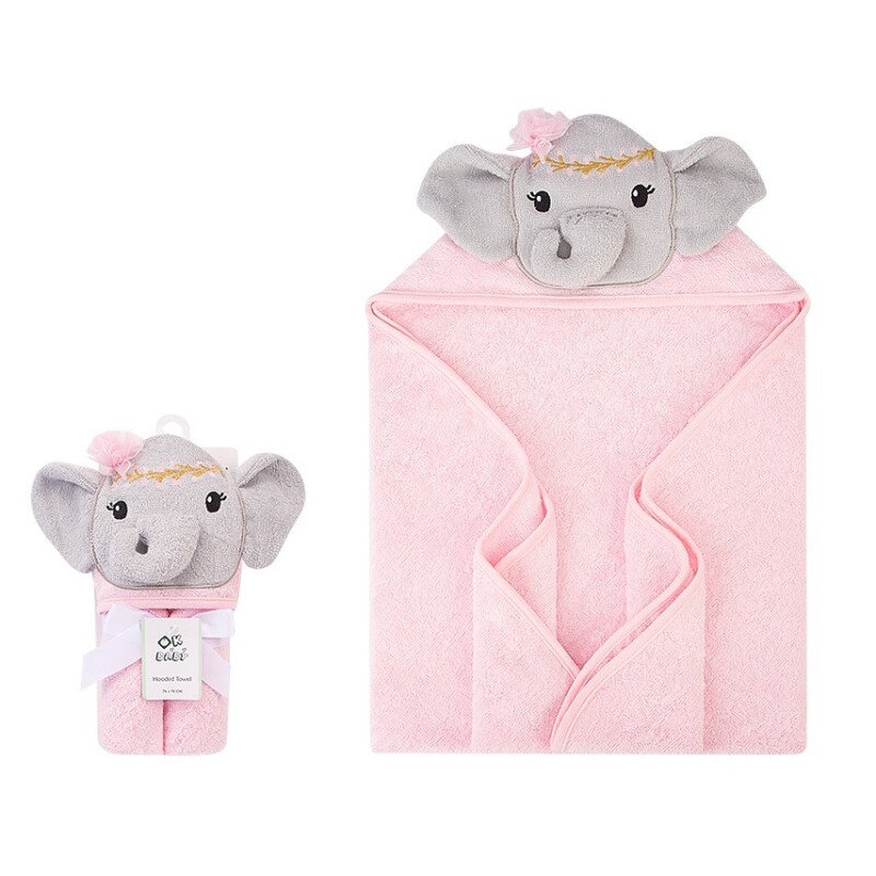 Toalla Infantil con Capucha 76x76cm Elefante Rosa