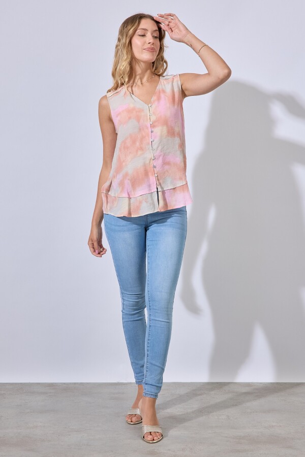 Blusa Gasa Botones ROSA/MULTI