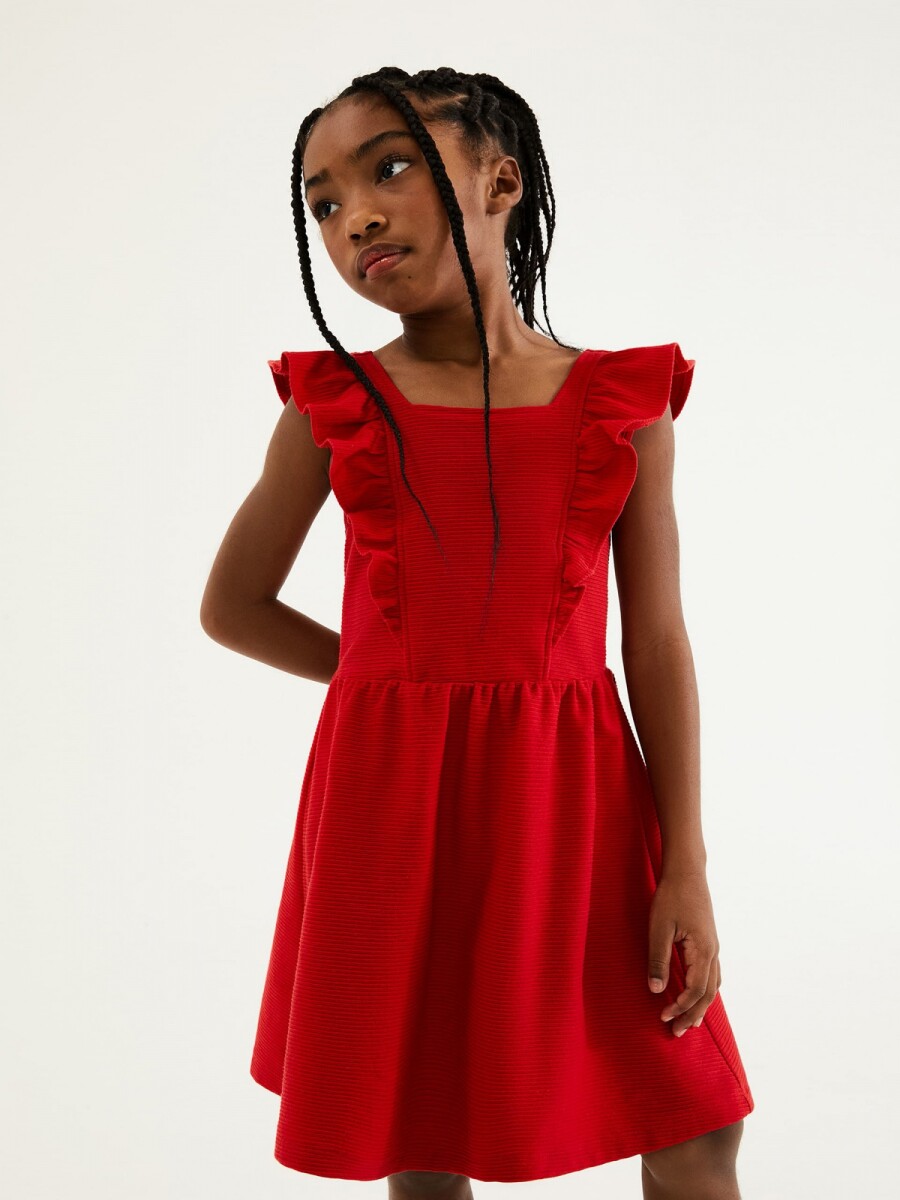 VESTIDO INFANTIL CON VOLADOS - ROJO 