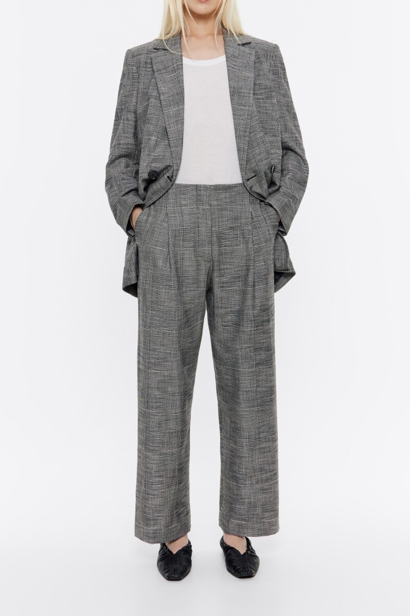 PANTALÓN PINZAS CUADROS Negro