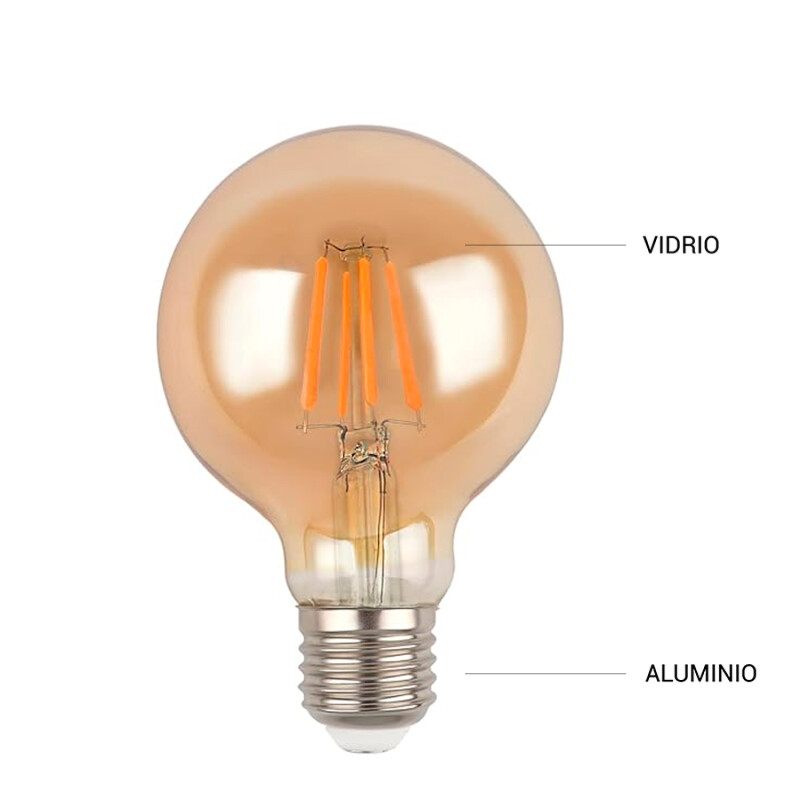 LAMPARA FILAMENTO LED AMBAR G80 4W Lámpara Filamento LED Ambar Globo G80 4W E27