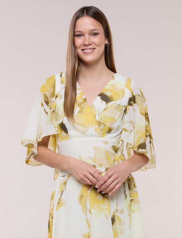 Vestido Midi Dolman Estampado Floral MULTI/AMARILLO