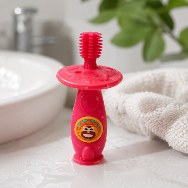 Cepillo De Dientes Mordedor Bebé Silicona Antideslizante Rojo 1
