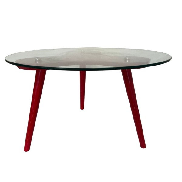 Mesa lateral redonda con tapa de vidrio - Patas laca roja Mesa lateral redonda con tapa de vidrio - Patas laca roja