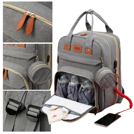 Mochila Bolso Maternal Con Cuna Bebé Cambiador Gris