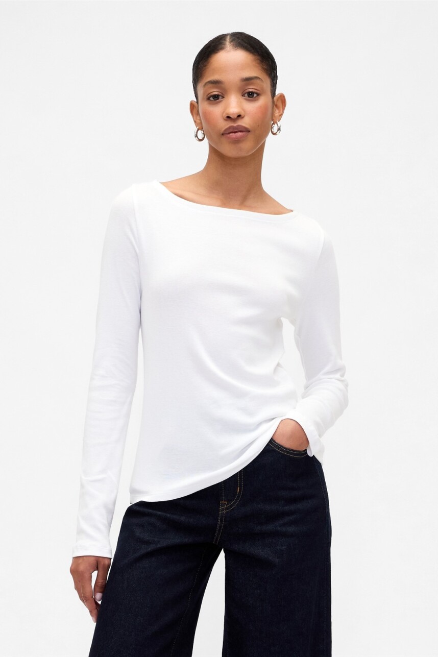 Remera Cuello Bote Mujer White Uk