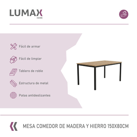 Mesa de comedor madera y hierro 150x80 Mesa de comedor madera y hierro 150x80