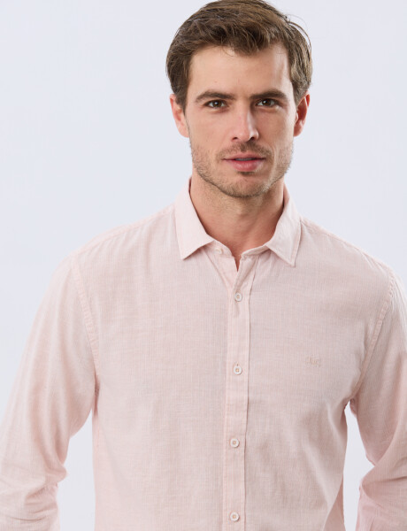 CAMISA DE LINO RAYADA Rosa