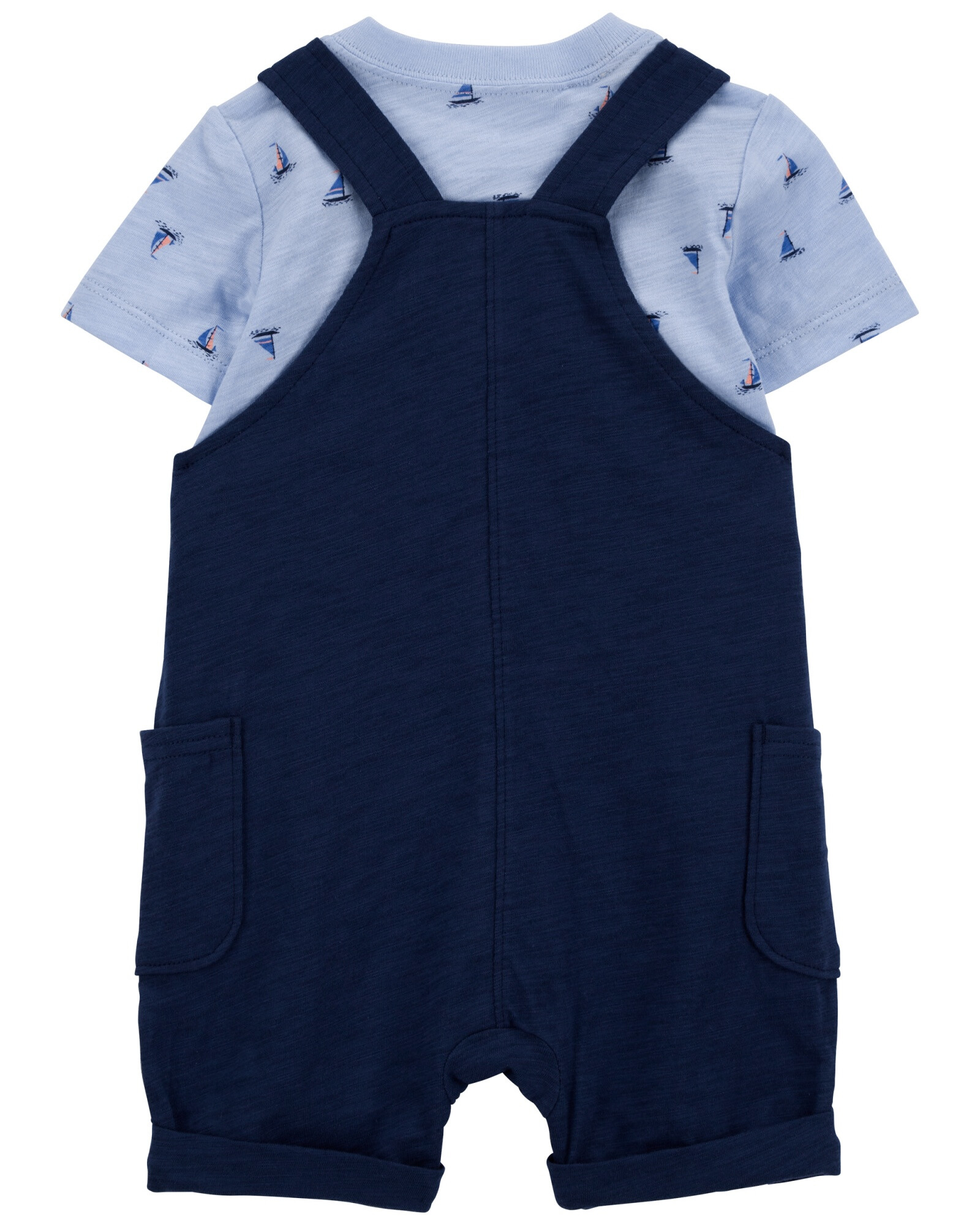 Set tres piezas de algodón, enterito corto, remera y medias azules Set tres piezas de algodón, enterito corto, remera y medias azules