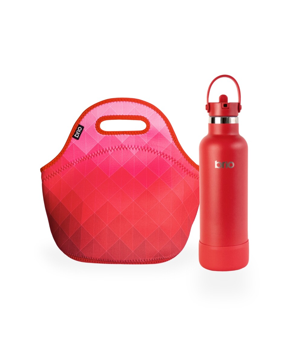 Set de lunchera de neopreno y botella de acero inoxidable 750ml brio - set diamantes/rojo 