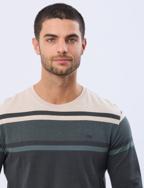 REMERA RAYADA DE ALGODÓN BEIGE