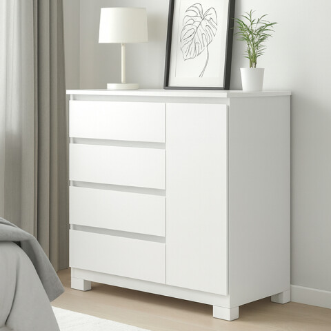 Comoda Cajonera Vega para Dormitorio 4 Cajones con Rieles Telescópicos y 1 Puerta - Blanco Comoda Cajonera Vega para Dormitorio 4 Cajones con Rieles Telescópicos y 1 Puerta - Blanco