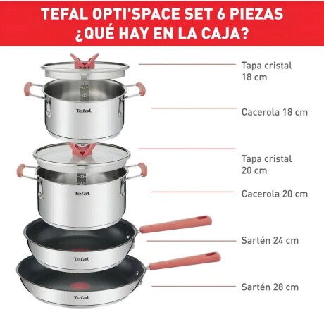 Bateria de cocina Tefal Optispace 6 piezas | Acero inoxidable. Bateria de cocina Tefal Optispace 6 piezas | Acero inoxidable.