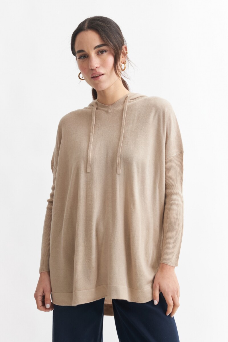 Sweater oversized con capucha - Beige 