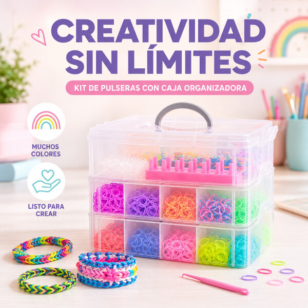Set Manualidades Pulseras Gomitas Caja X 14500 + Accesorios Set Manualidades Pulseras Gomitas Caja X 14500 + Accesorios