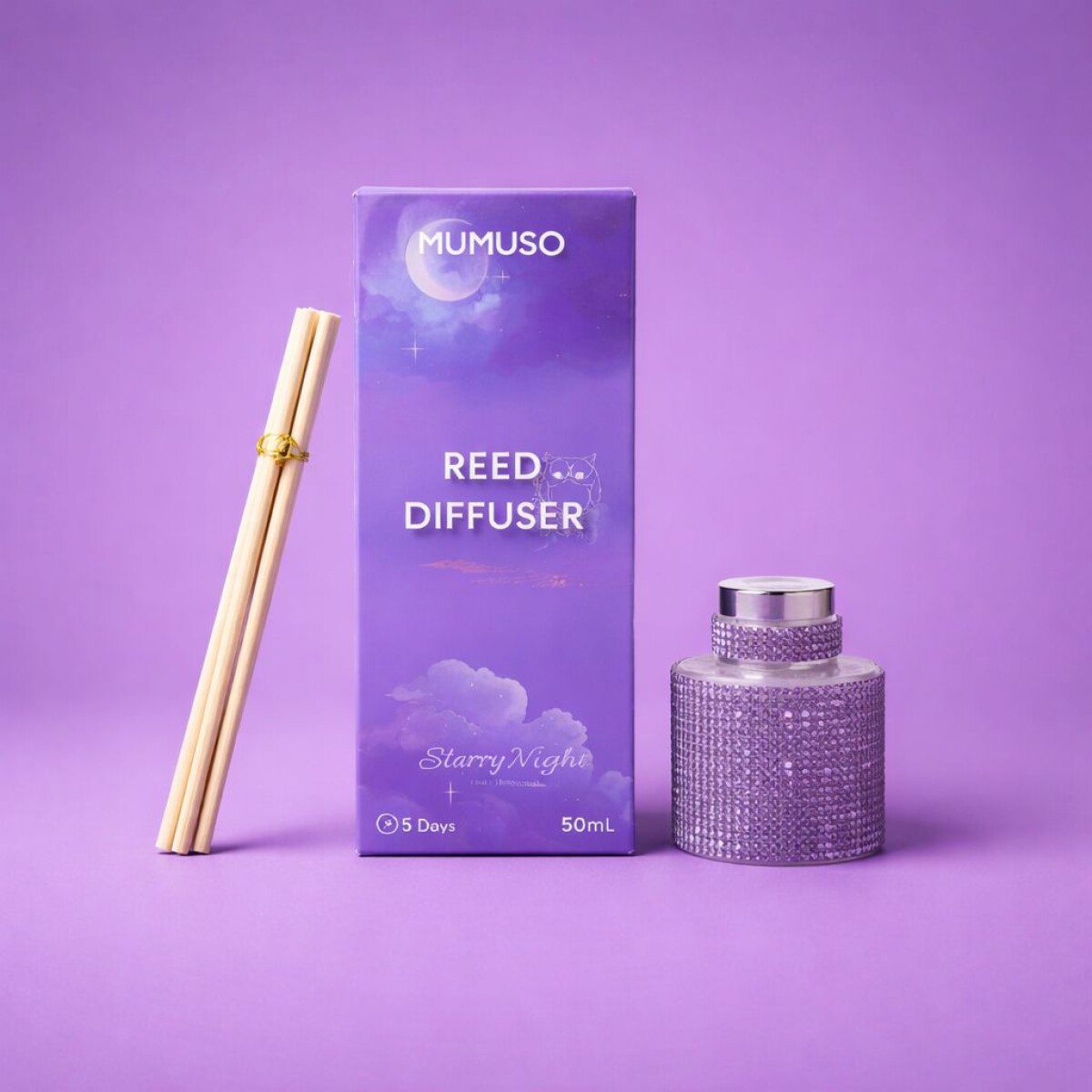 DIFUSOR DE VARILLAS NOCHE ESTRELLADA CON BRILLANTES DIAMANTES (MORADO/50 ML) 