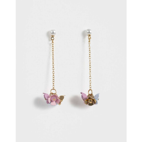 Aros Colgantes Largos Con flores Dorado