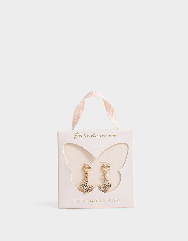 Aros Colgantes Cortos Bañada en Oro Aros Colgantes Mariposas Bañados En Oro - Dorado