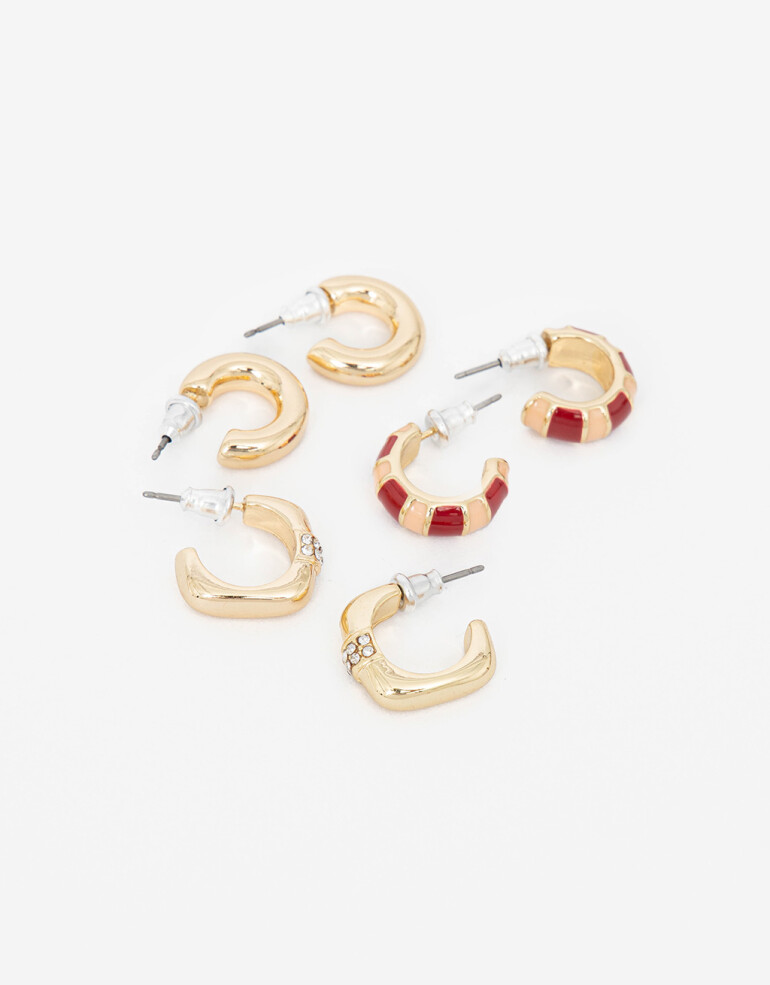 Aros Argollas Set Color Set De Argollas En Metal Y Esmalte - Dorado