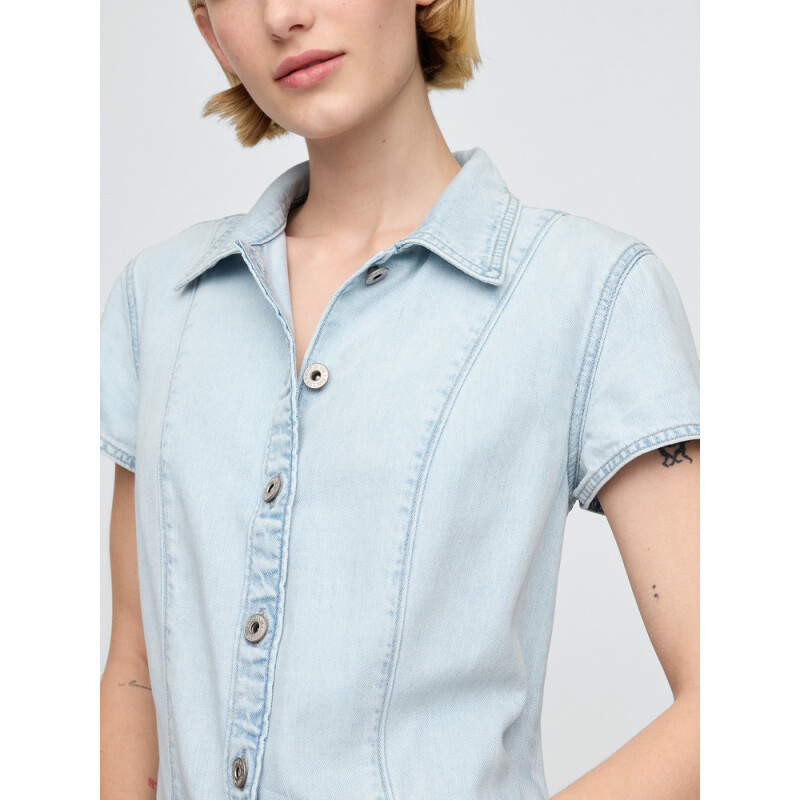 BTTN THRU SHIFT MINI DRESS- LT PERETTI LIGHT WASH