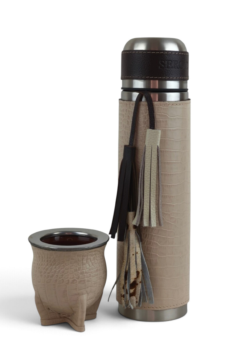 Kit termo y mate en cuero premium Beige