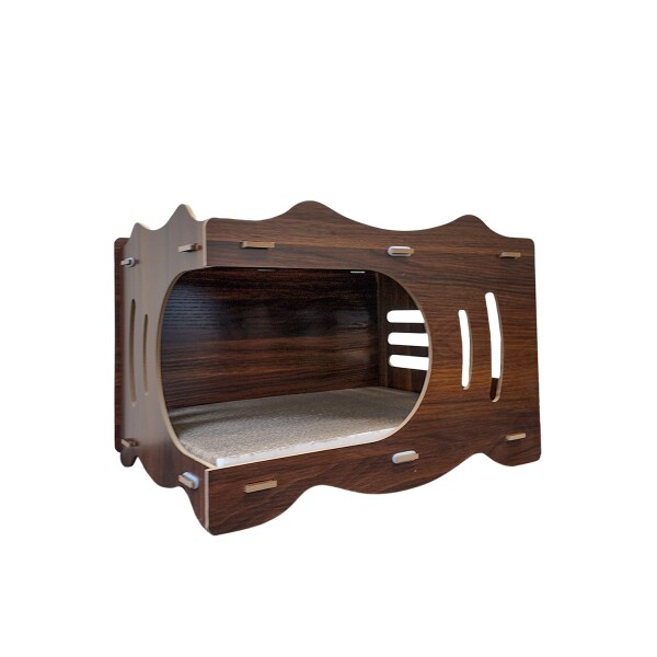 Casa Gatos Cama Cucha Cueva Madera MDF Rascador Corrugado Variante Color Madera Oscuro