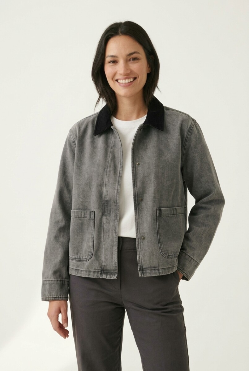 Campera denim con cuello contratono - Gris oscuro 