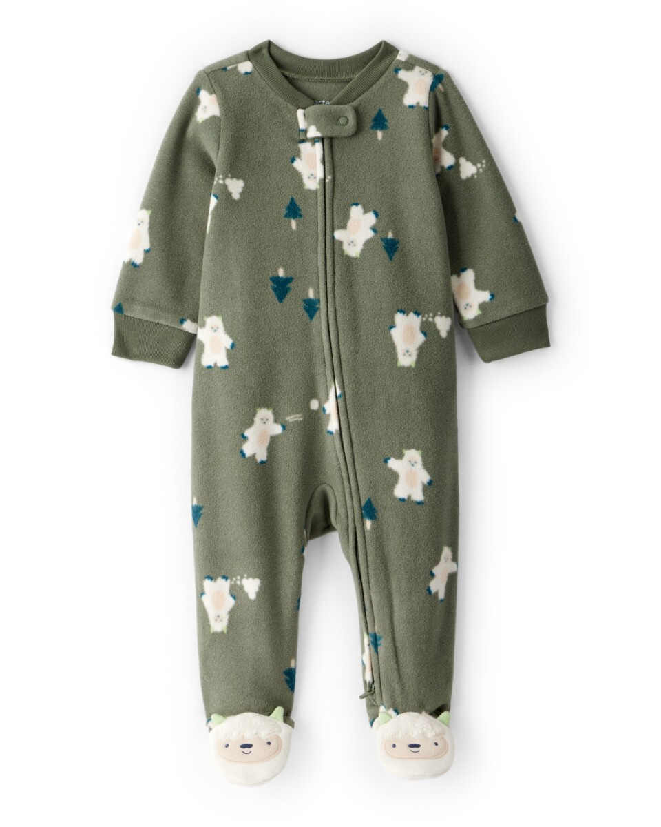 Pijama una pieza de micropolar, con pie, verde, diseño Yeti 