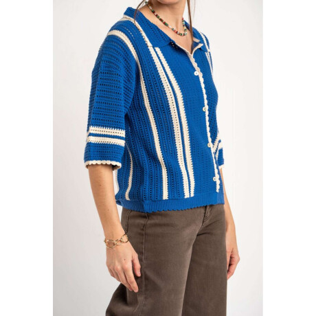 Camisa Rayada Crochet Azul