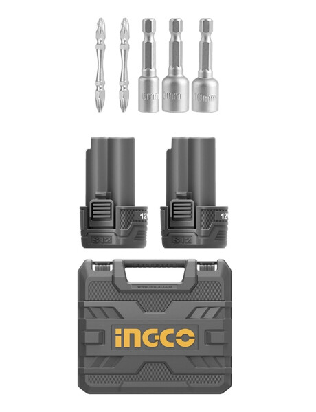 Atornillador de impacto Ingco 12V con accesorios y maletín Atornillador de impacto Ingco 12V con accesorios y maletín