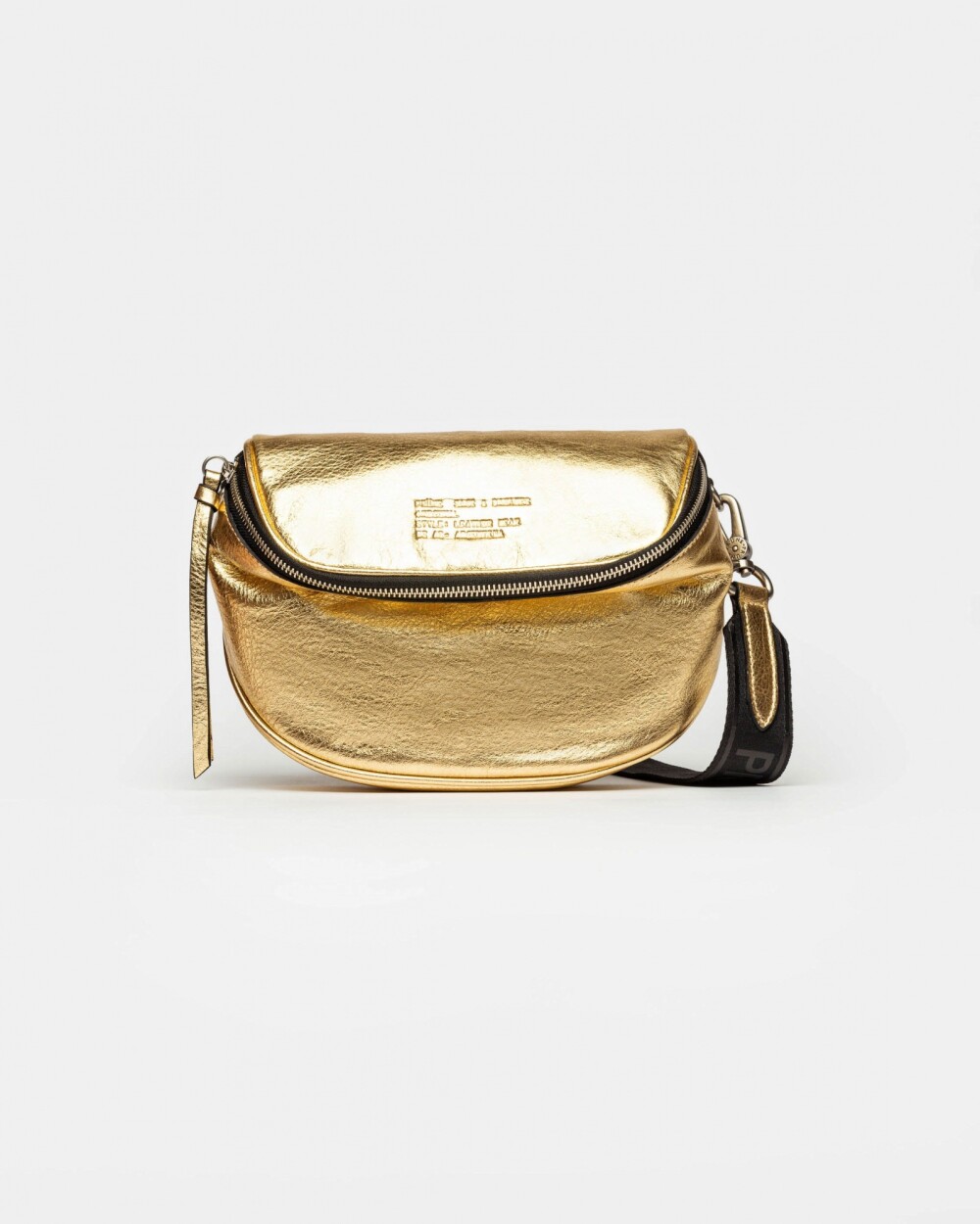 Bandolera Soft en cuero graneado metalizado Oro Niquel