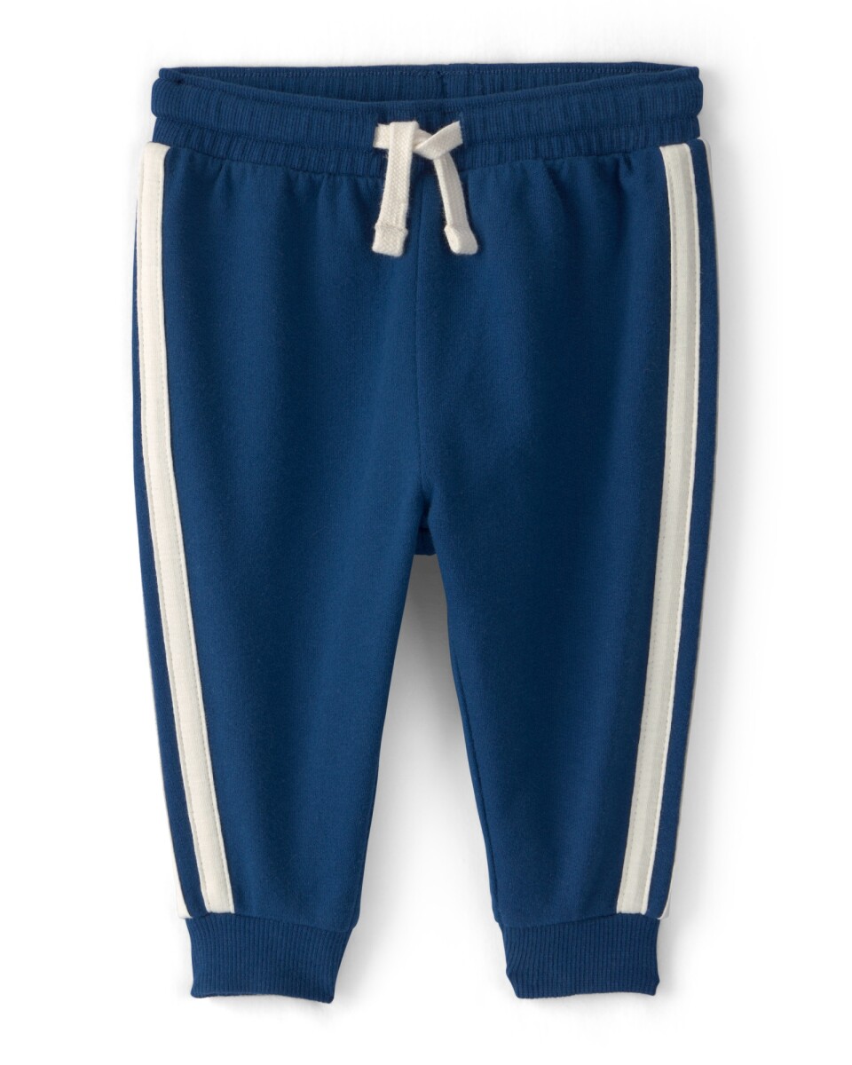 Pant deportivo de algodón, azul con franjas blancas 