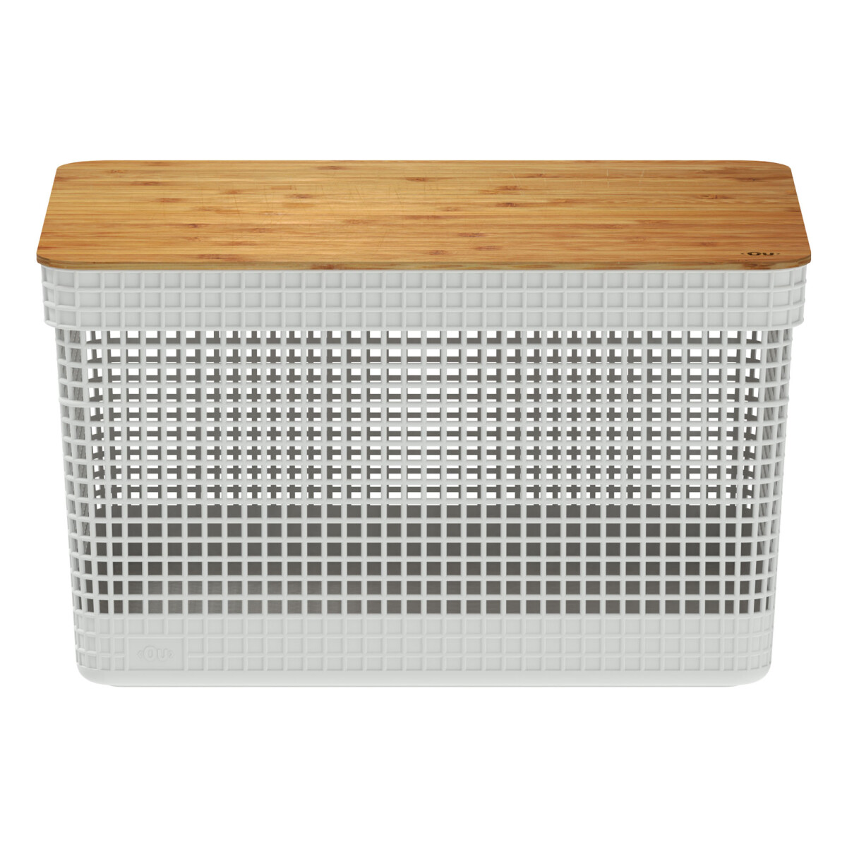 CESTA C/TAPA BAMBÚ - PLASTICO-RECICLADO BLANCO GRID 20L 