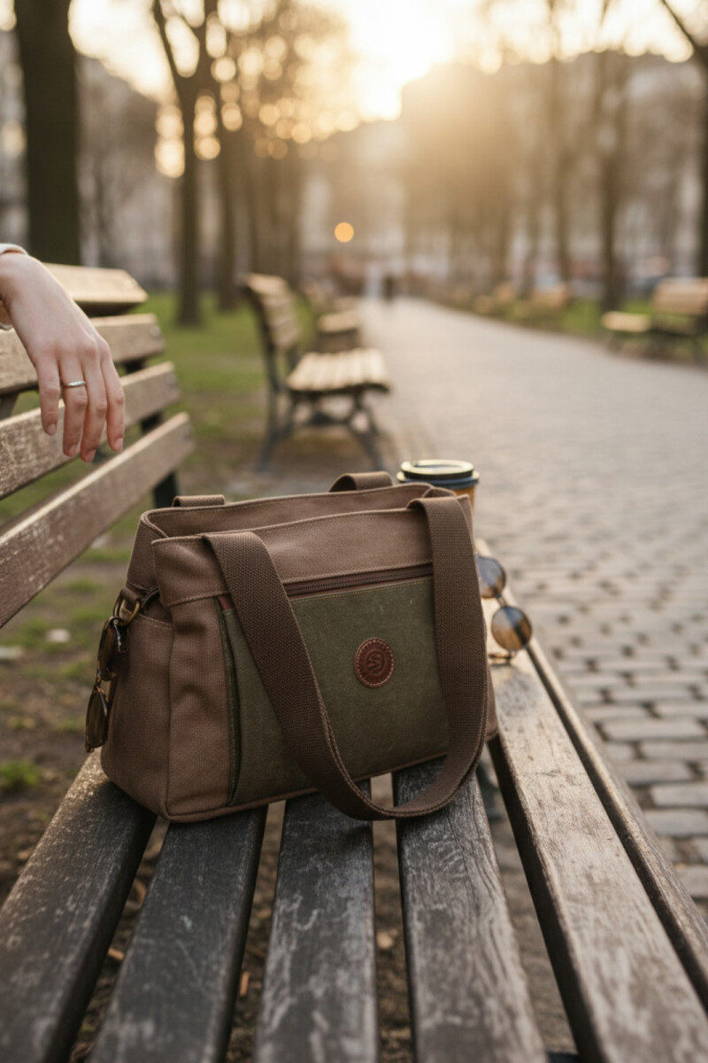 Bolso cartera en lona Marrón