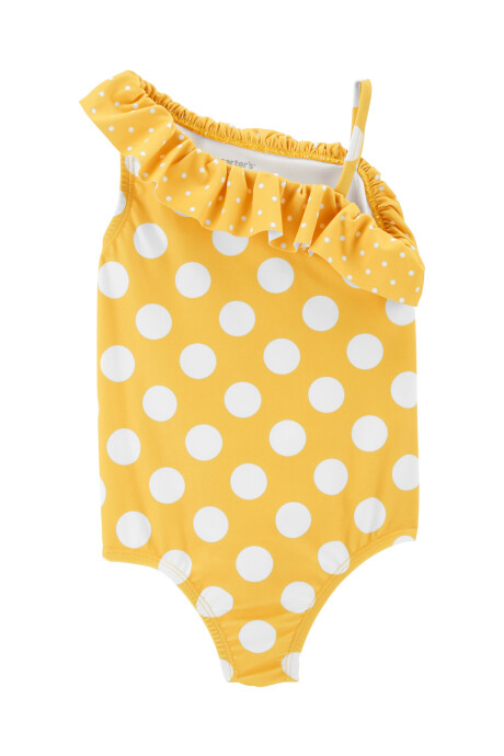 Traje de baño una pieza con protección UPF 50+ con volados y diseño a lunares 0