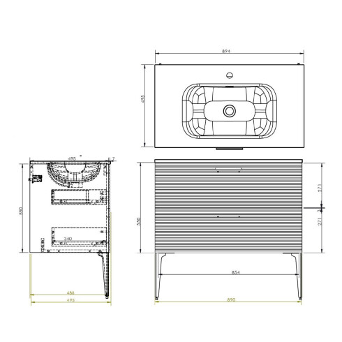 MUEBLE ALTEA MADERA con BACHA Y PATAS 90x50x82cm GAMAS DE MADERA