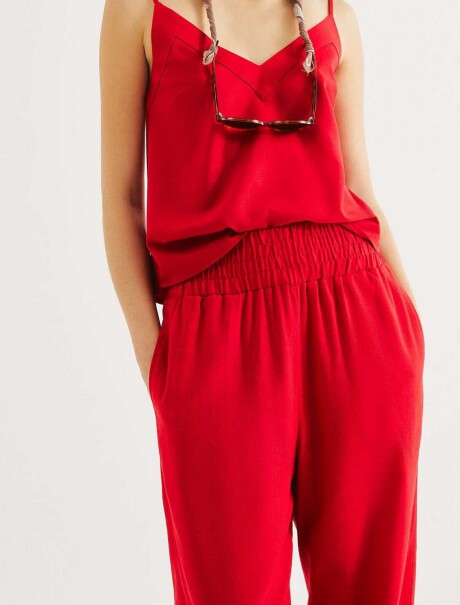 PANTALÓN DE LINO HOLGADO DE TALLE ALTO ROJO