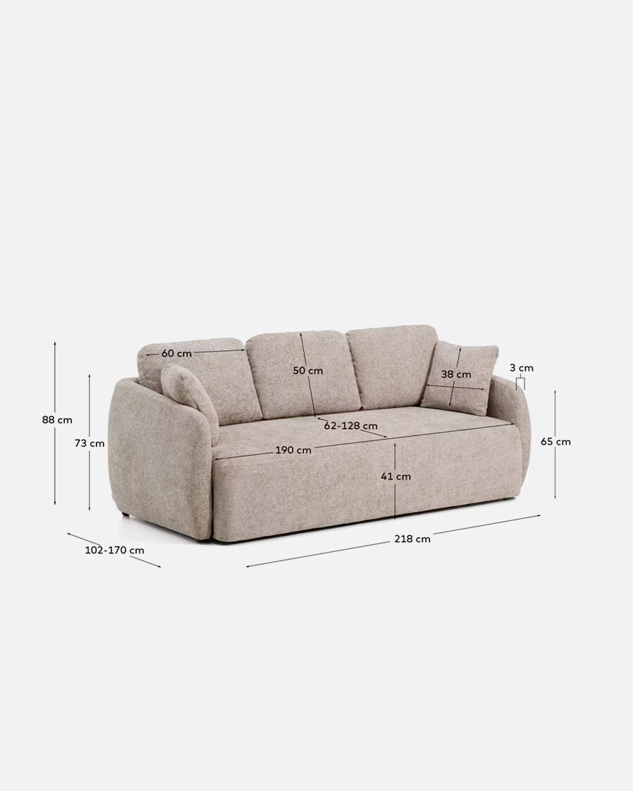 Sofá cama Laira 3 plazas de chenilla topo 218 cm FSC Mix Credit Sofá cama Laira 3 plazas de chenilla topo 218 cm FSC Mix Credit