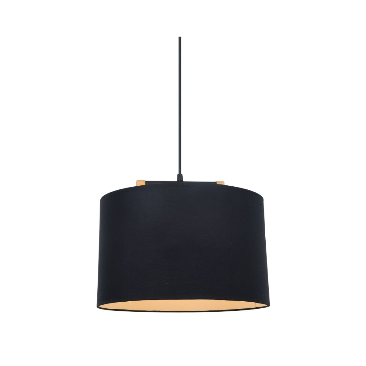 Colgante pantalla de tela negra y detalles en madera 40cm 