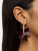 Pendientes Largos Con Flor Perlada burdeos