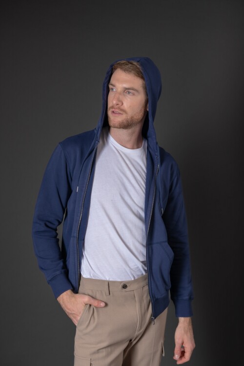 Campera algodón con capucha Azul