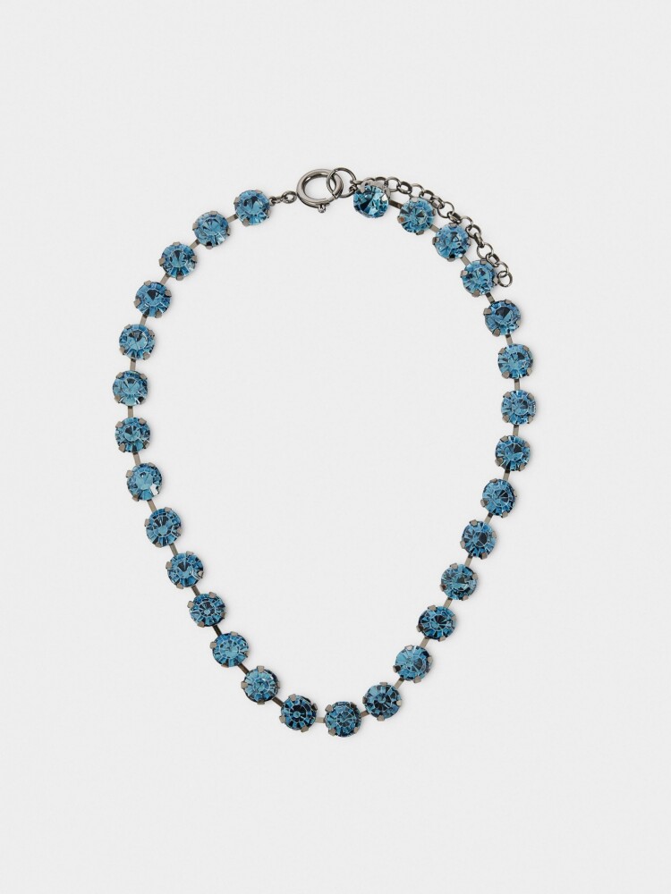 Collar Corto Con Cristales azul