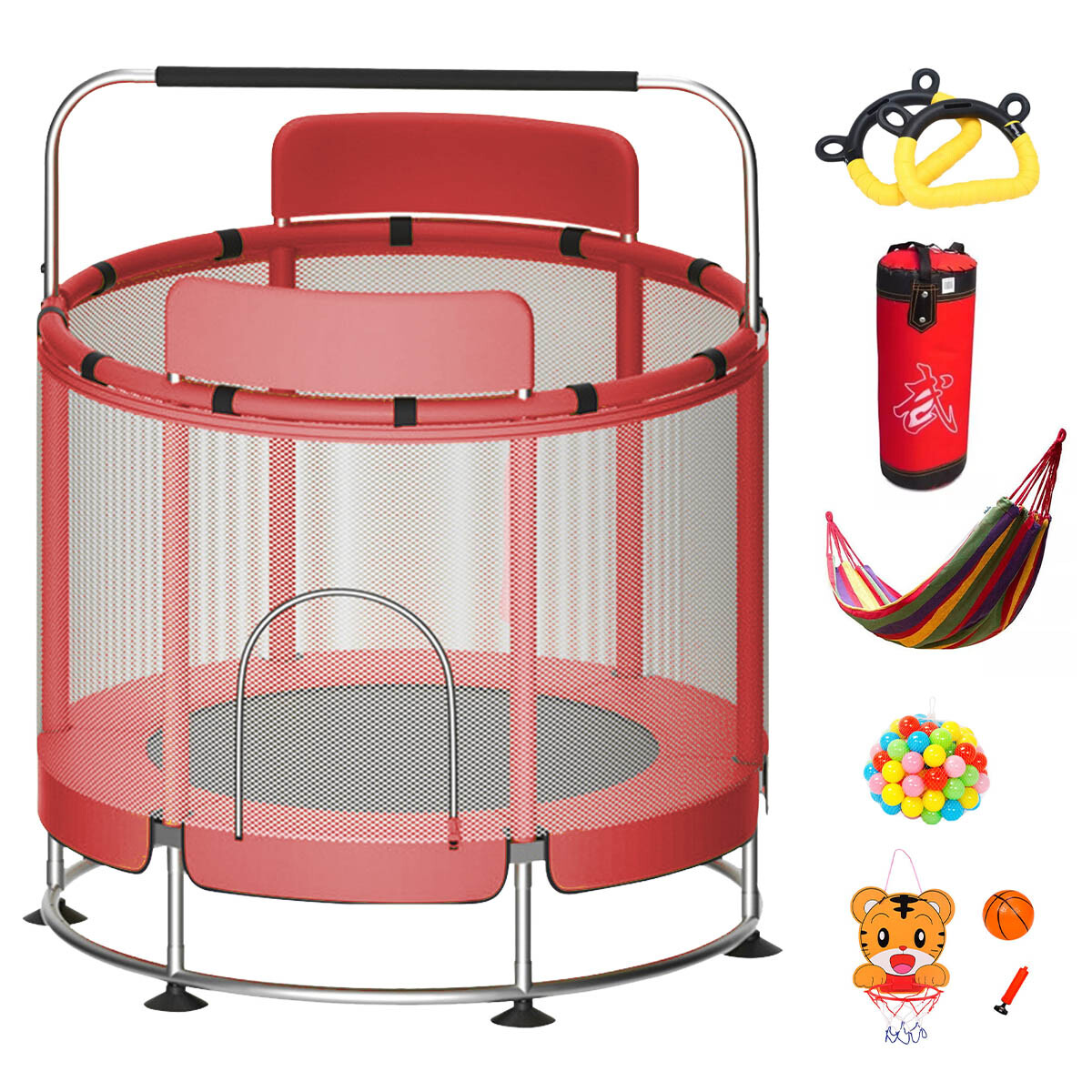 Cama Elástica 1.40m + Hamaca + Bolsa Box + Aro + Acc - Rojo 