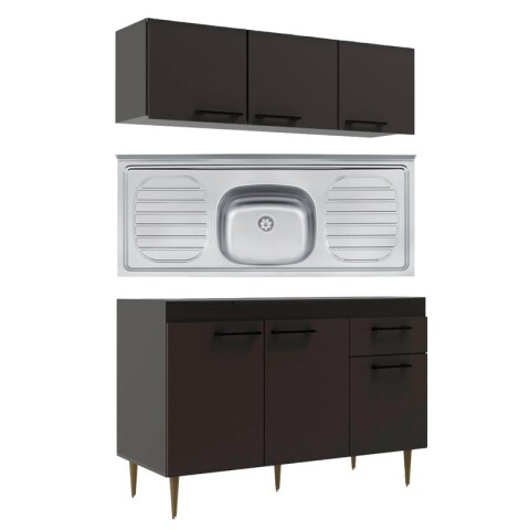 Bajo Mesada 3 Puertas 1 Cajón + Pileta Central Tramontina Acero Inoxidable + Aéreo 3 Puertas - Volcano Bajo Mesada 3 Puertas 1 Cajón + Pileta Central Tramontina Acero Inoxidable + Aéreo 3 Puertas - Volcano