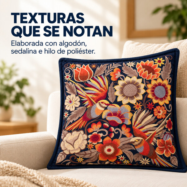 Funda de almohadón ZAL bordada artesanal 50 x 50 cm Azul